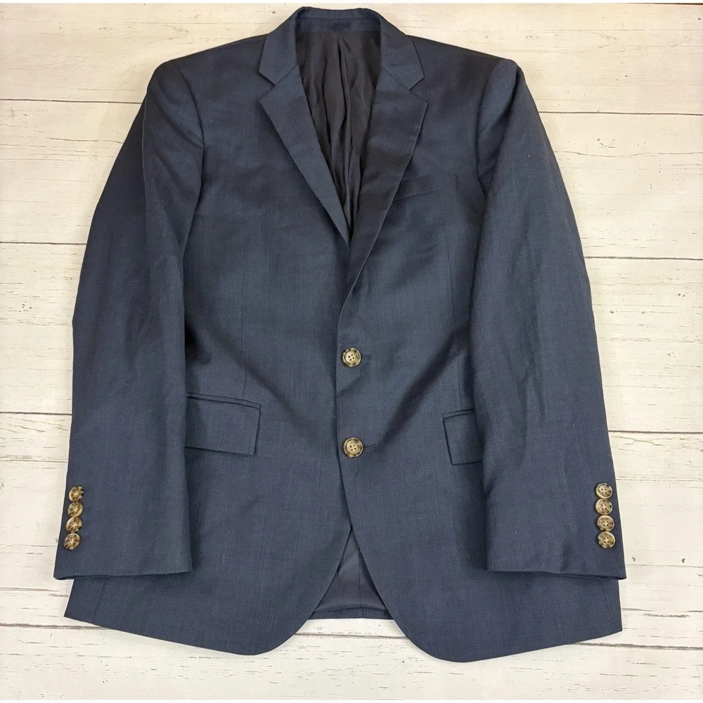 J Crew Thompson Blazer Suit Jacket Mens 38S Blue Wool Notch Lapel 4 Button Cuffs